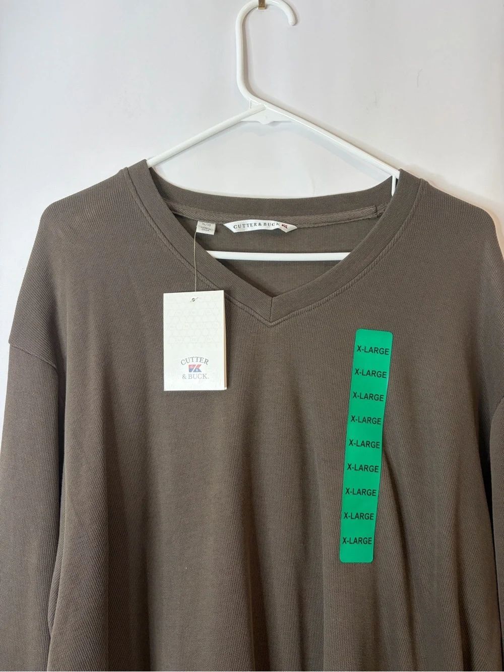 NWT Cutter & Buck Olive Brown V-Neck Pima Cotton Pullover SIZE XL